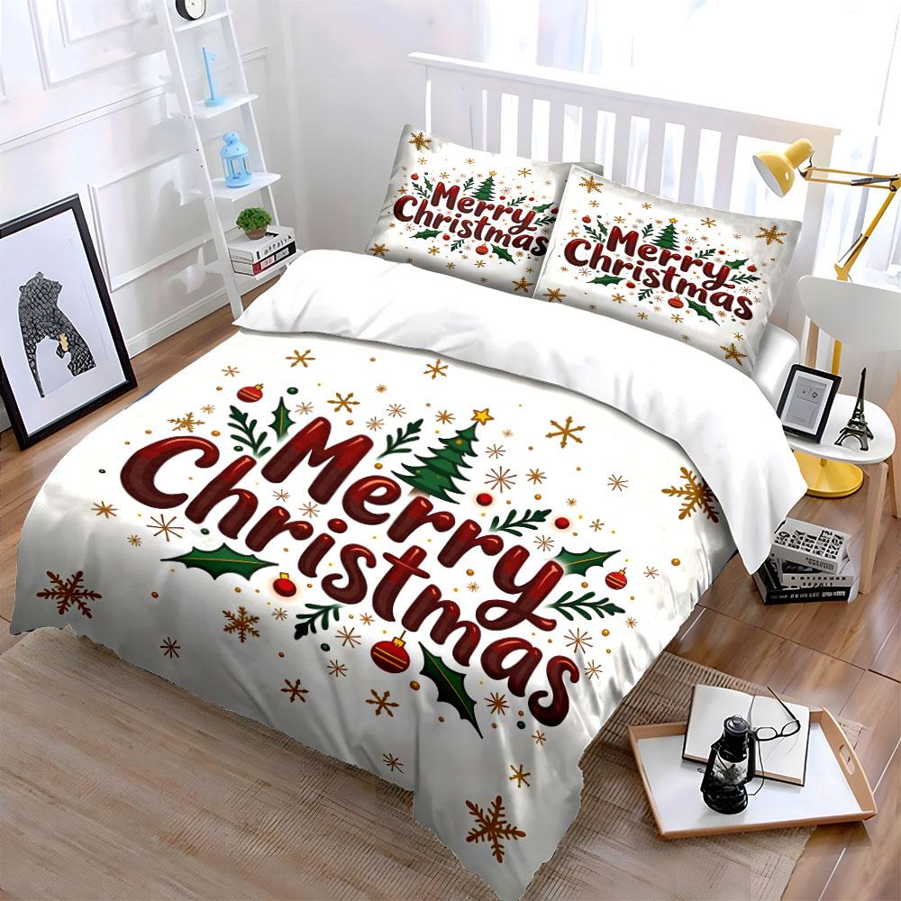 Merry Christmas Festive Design Bedding Duvet Cover Set Duvet Cover Pillowcases (1*Duvet Cover 2*Pillowcases, Without Duvet Insert)