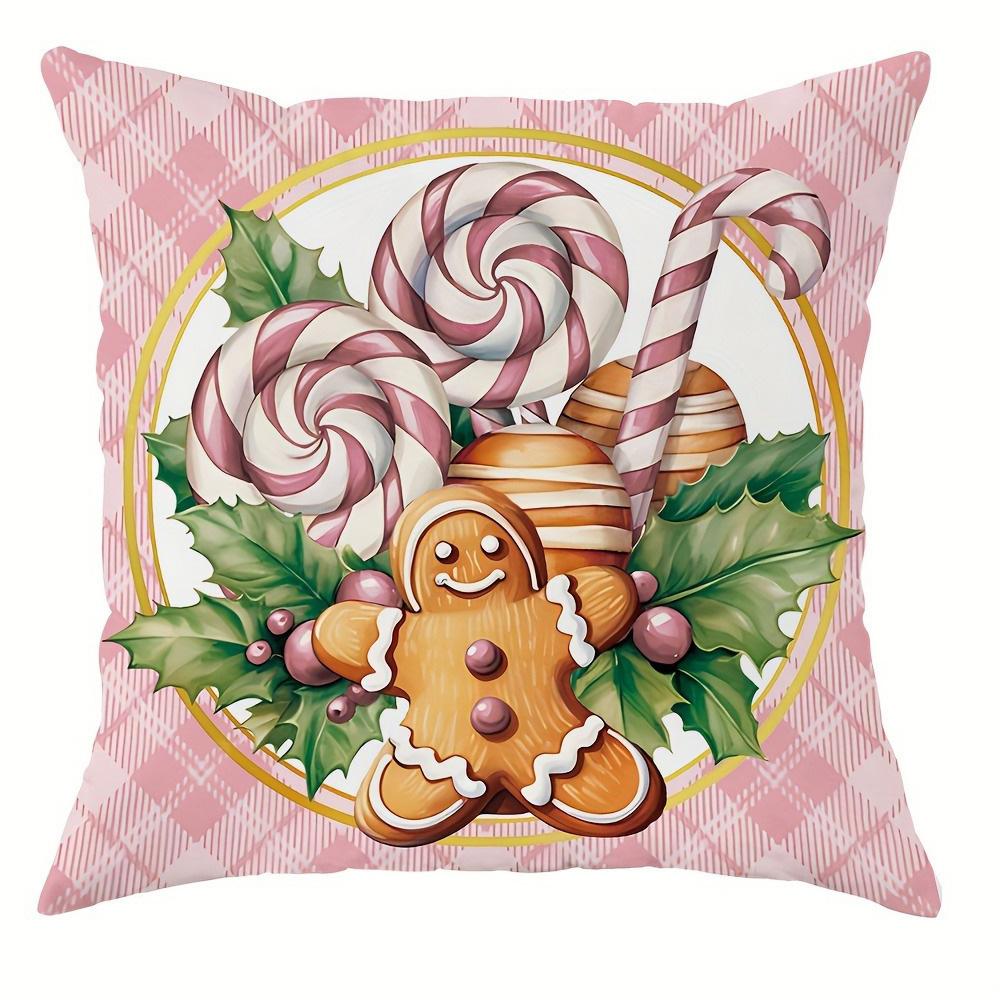 Christmas Themed Pillowcases: Gingerbread, Candy Canes, and Cozy Holiday Scenes Sofa Room Cushion Cover Home Decoration Gift
