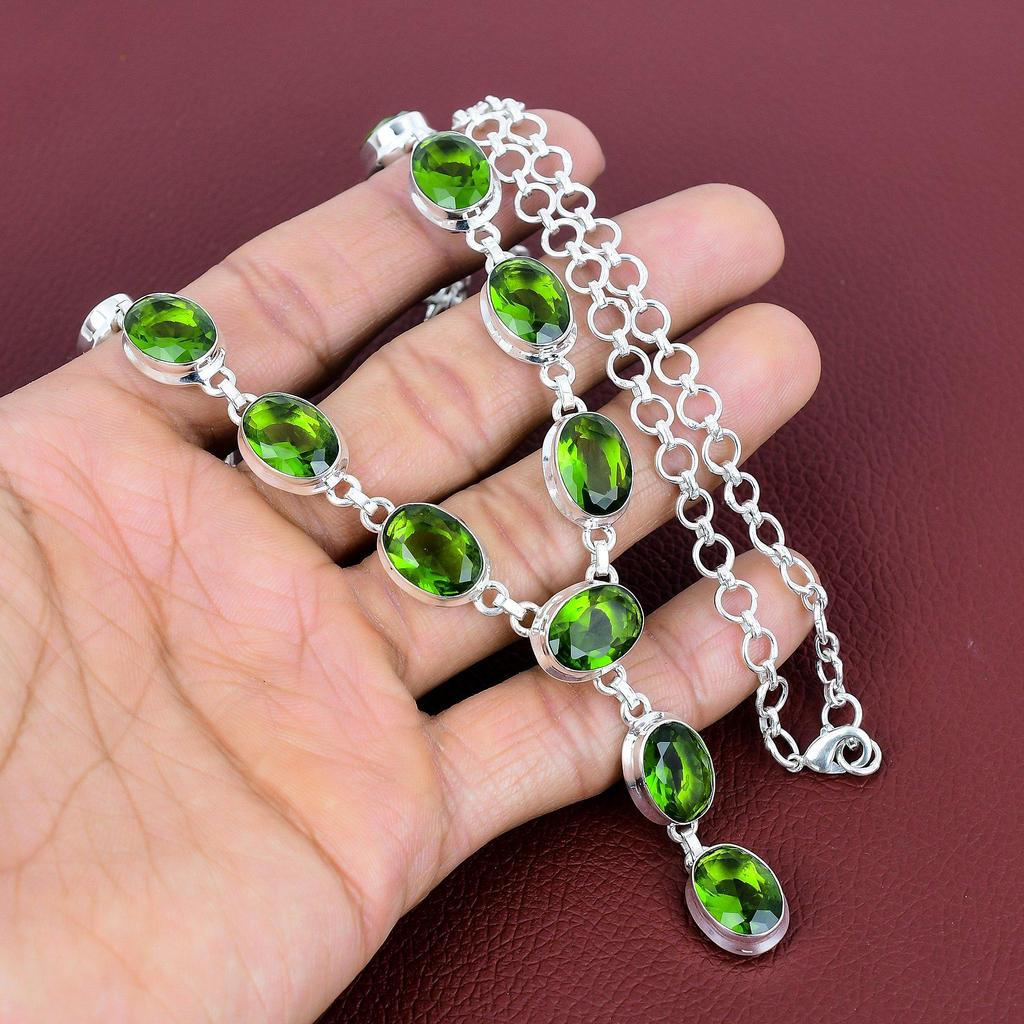 Faceted Peridot Necklace 925 Sterling Silver Necklace Adjustable Chain Necklace Very Pretty Gemstone Jewelry Handmade Necklace Gifts for Mom