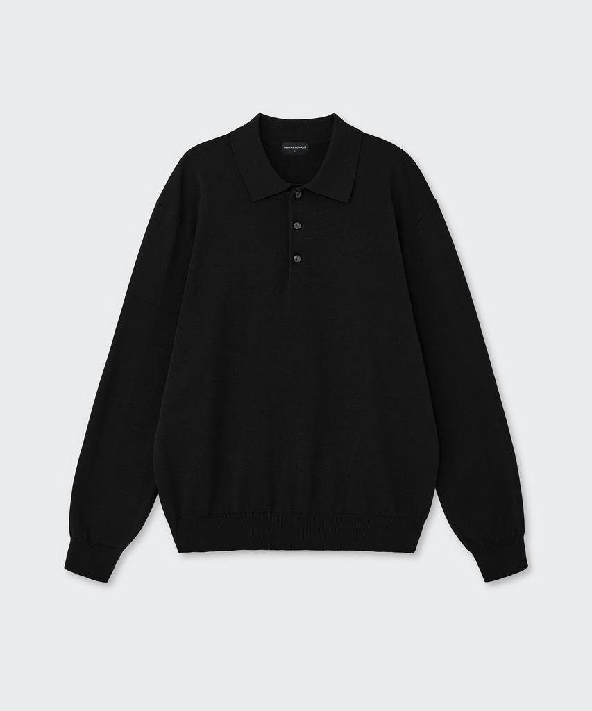 MUSINSA STANDARD Washable Supima Cotton Long Sleeve Knitted Polo Shirt [Black]