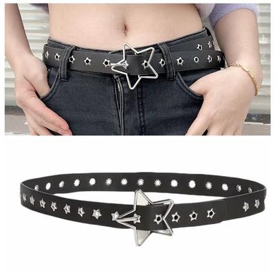 PU Leather Star Waistband Adjustable Women Waist Belt Goth Style Rivet Belt  Women