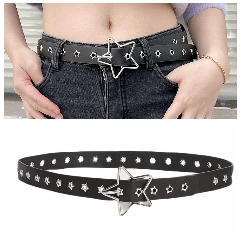 

PU Leather Star Waistband Heart Women Waist Belt Goth Style Rivet Belt Pants Decor чорний