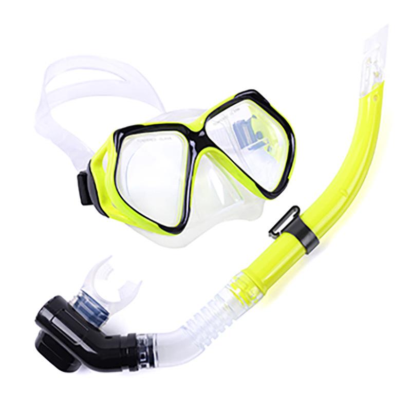 Large vision mask, tempered glass diving goggles set, snorkeling, silicone mouthpiece breathing tube equipment, double drainage.