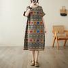 Summer Round Neck Cotton and Linen Loose Women's Dress