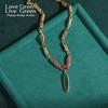 Vintage Green Willow Leaf Pendant Necklace Natural Stone Crystal Antique Gold Color Luxury Jewelry For Women Accessories 2025