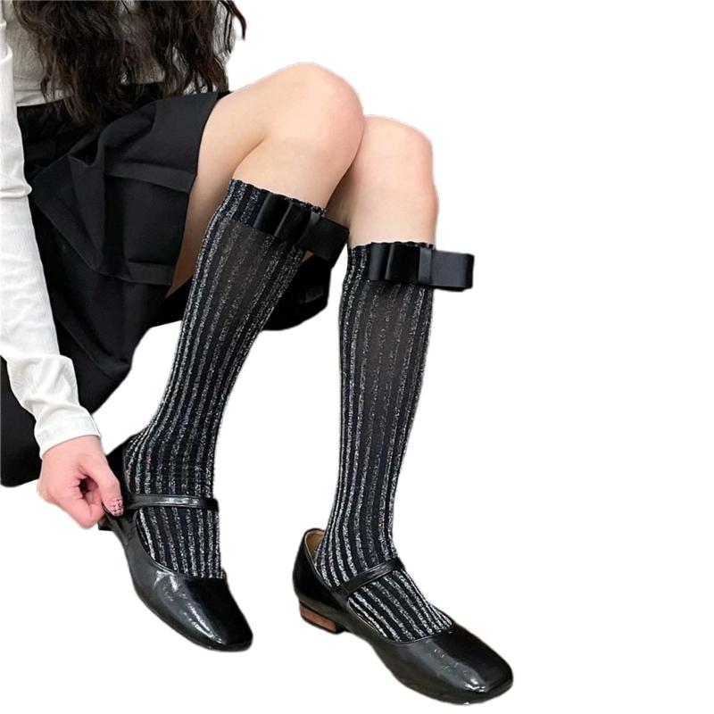 Delicate Women Girls Lace Calf Socks Spring Summer Calf Socks Under Knee Stocking Antiskid Bowknot Decor Knee Sock