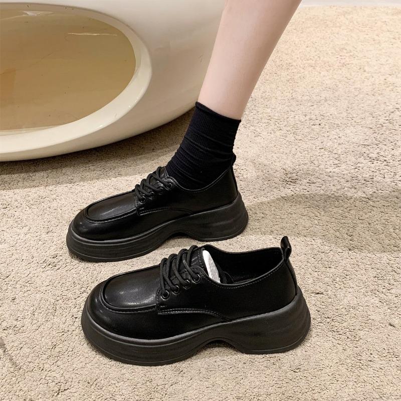 Lace-up Leather Shoes, Women's Loafers, New Versatile and Gentle Thick-soled Height-increasing Shoes