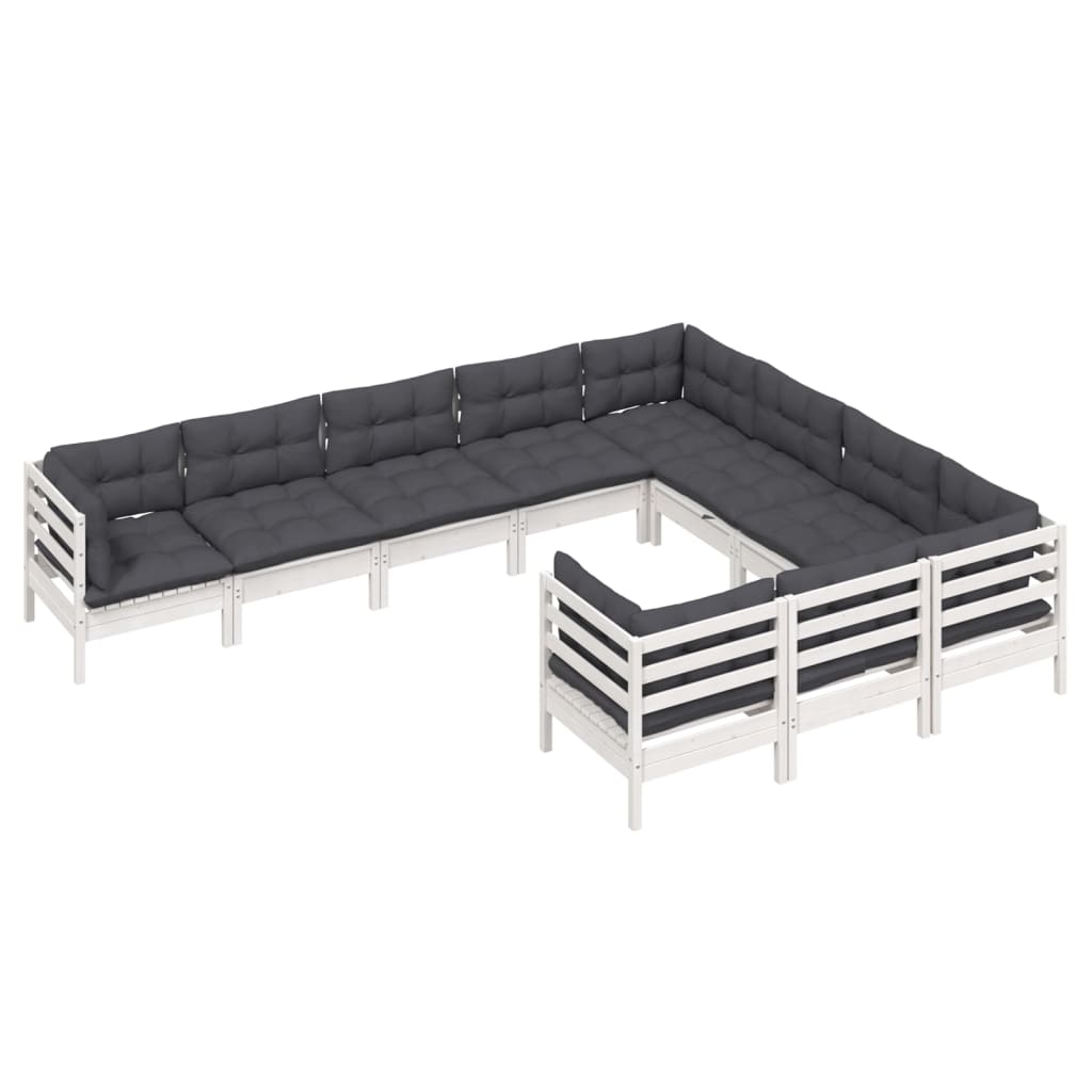 10 Piece Garden Lounge Set with Cushions White Pine Wood