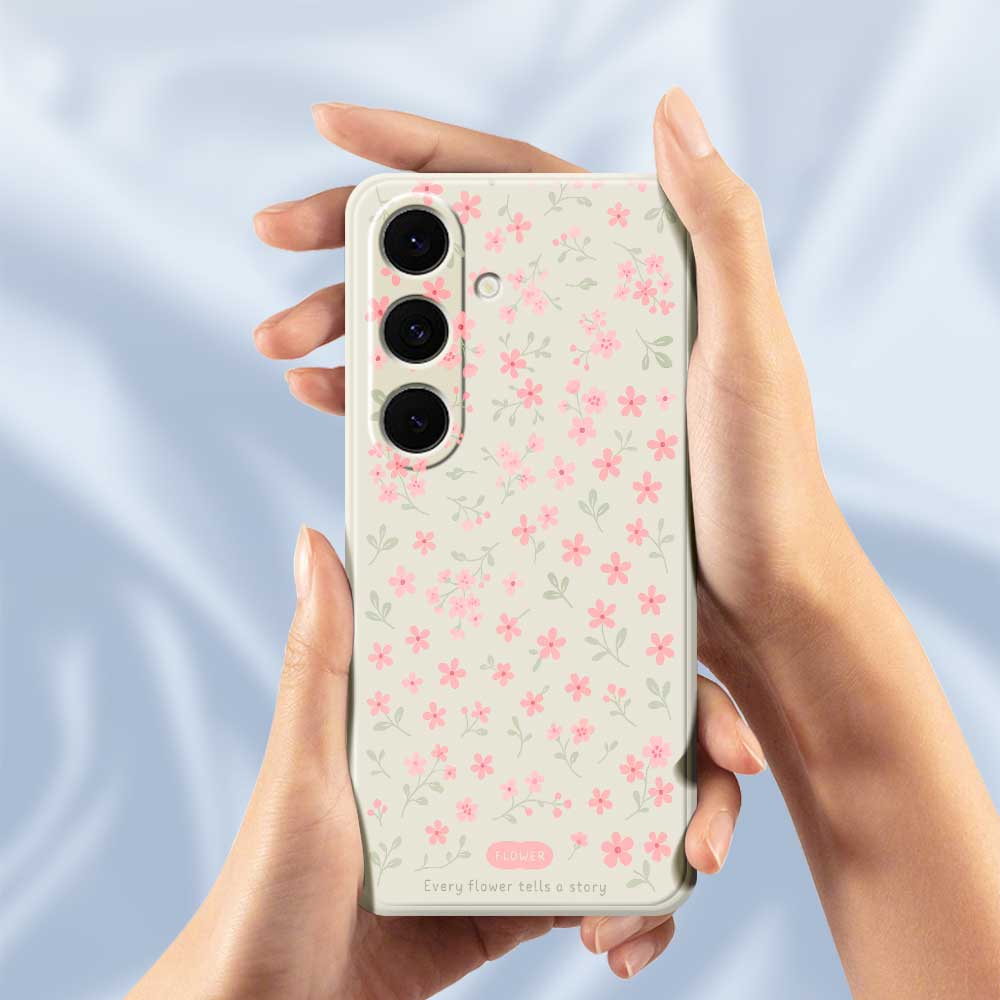 For Samsung Galaxy S25+ Case Pink Small Flowers Pattern Printing Straight Edge TPU Phone Back Cover