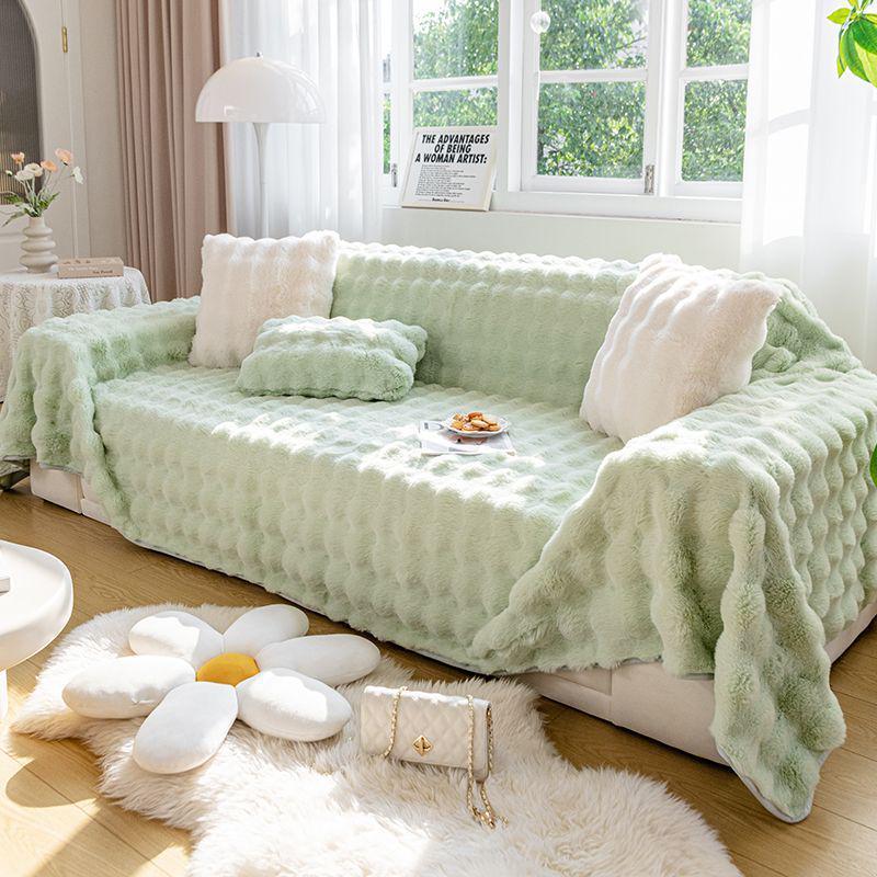Thickened Silky Rabbit Fur Sofa Cover & Cushion Blanket