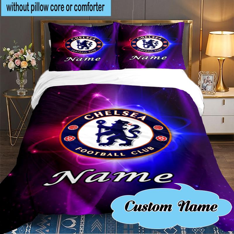 Custom Name Chelsea Crest Artwork Bedding Set 3pcs, Bedding Set Including 1pc Duvet Cover And 2pcs Pillowcases for Bedroom, Dormitory Gift