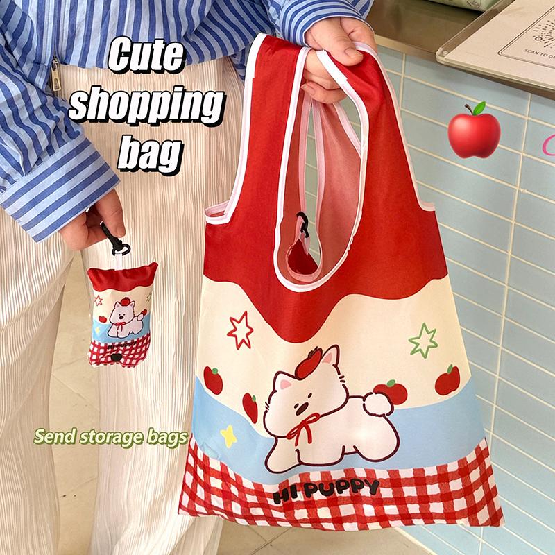 Cute Cartoon Handbag Portable Arrival Reusable Shopping Bag Foldable Tote Pouch Large Capacity Shoulder Bags Girls Gift
