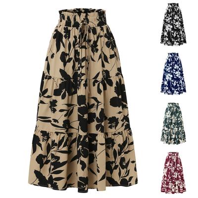 Women's Fashion  Pleated Floral Print Elastic Waist Loose Lace Skirt