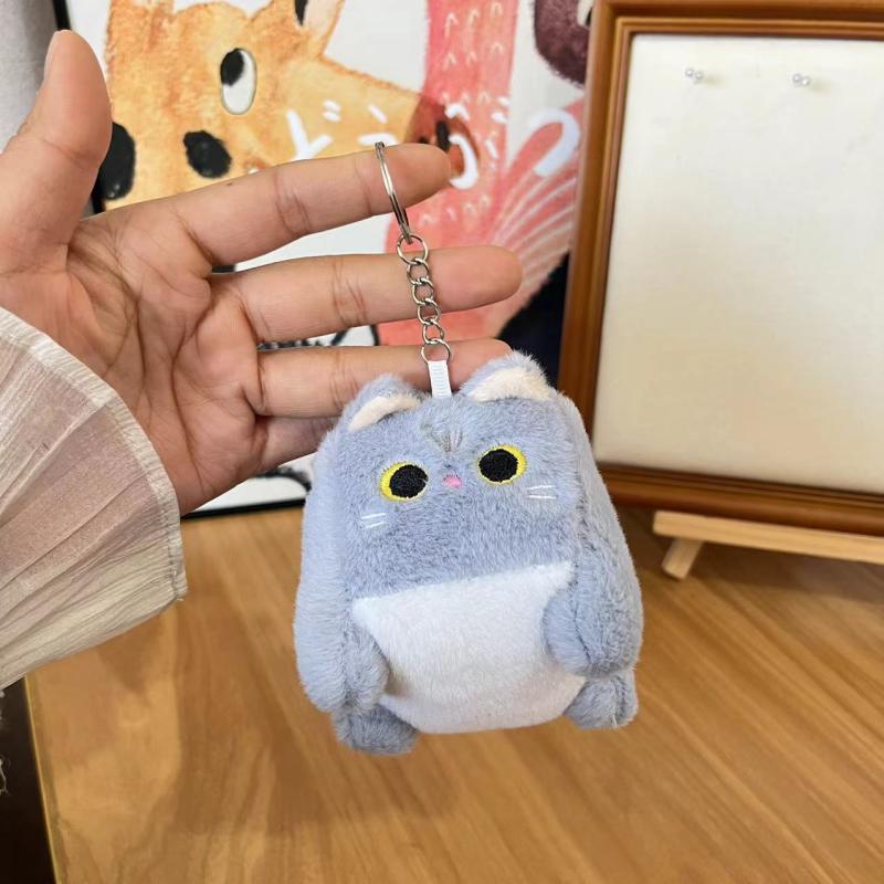 1 Piece Plush Cat Doll Keychian Backpack Pendant Stuffed Cow Cat Cute Keyring For Bag Hanging Decoration Kawaii Small Cat Toy