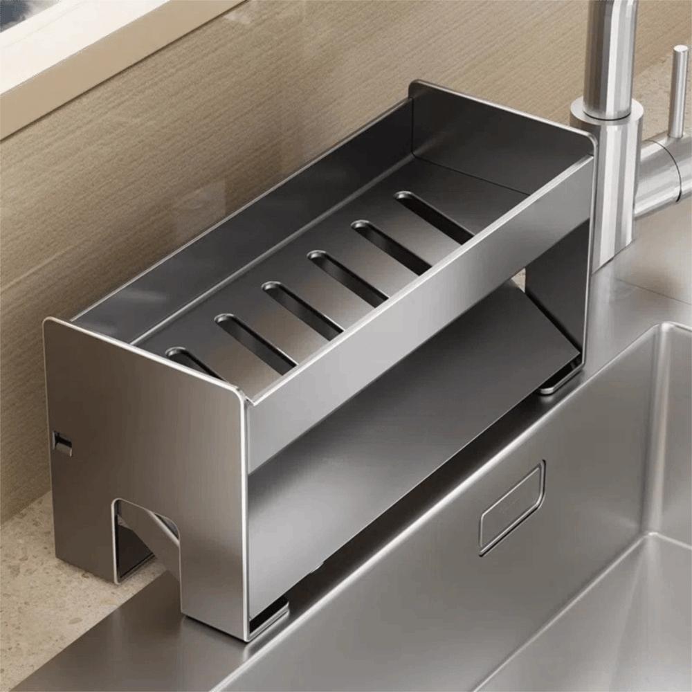 Rustproof Sink Drain Rack Large Capacity Ventilated Sink Storage Organizer Strong Load-bearing Carbon Steel Kitchen Storage Rack