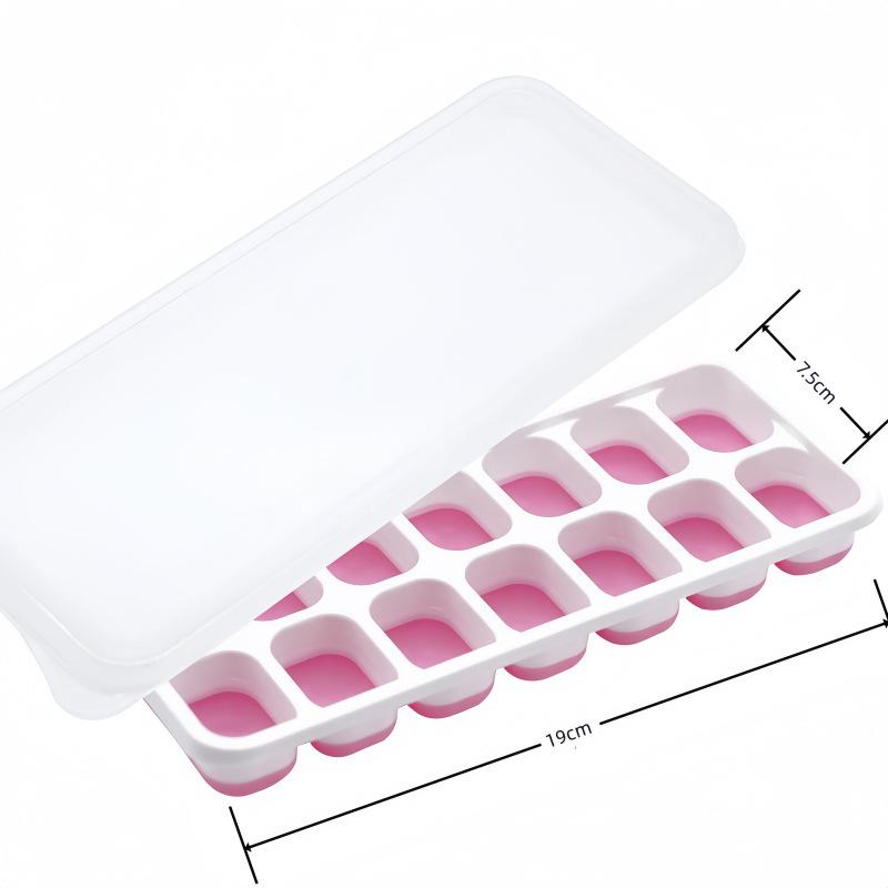 14-Grid Silicone Ice Cube Tray with Lid, Soft-Bottom for DIY Ice Cream Set