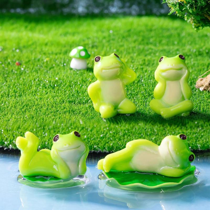 5/6 Pcs Cartoon Funny Frog Figurine Ornament Desktop Living Room Micro Landscape Fish Tank Aquarium Decoration Accessories