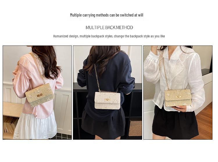 2026 Chic Straw Woven Floral Lace Square Bag - Women's Fashionable Chain Crossbody