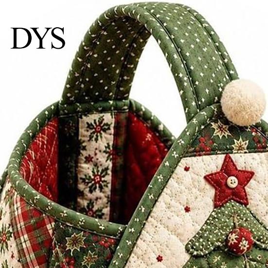Holiday Decorative Tote DIY Quilted Christmas Basket Kit, Character Plaid Fabric Carry Tabletop Ornament Holder Craft Set, Storage Sewing Project,