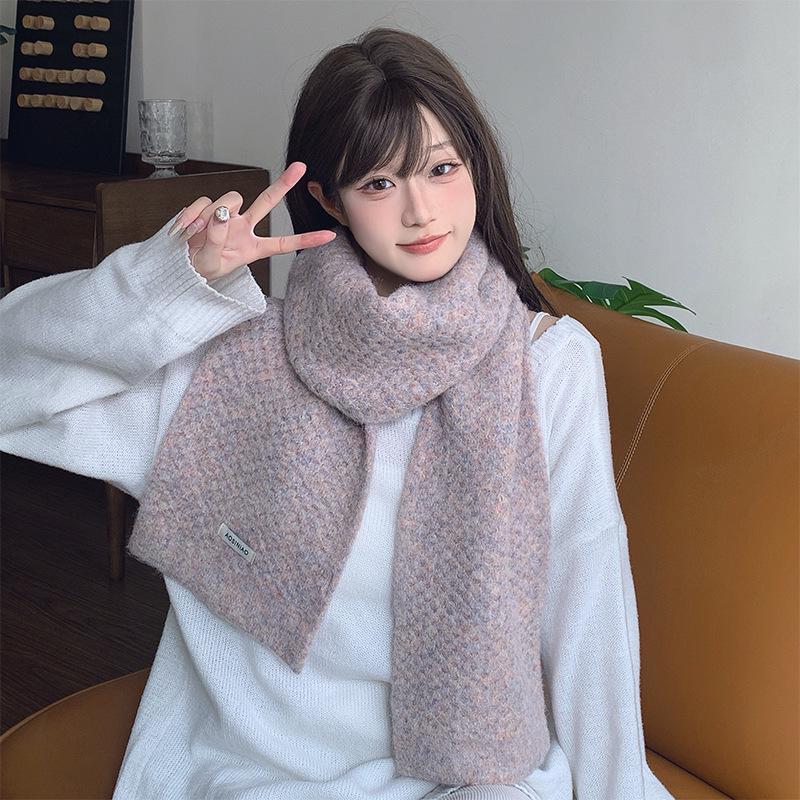 Ankola Red Korean-Style Women's Wool Knit Scarf – Winter 2024 High-End Christmas Gift Neck Warmer