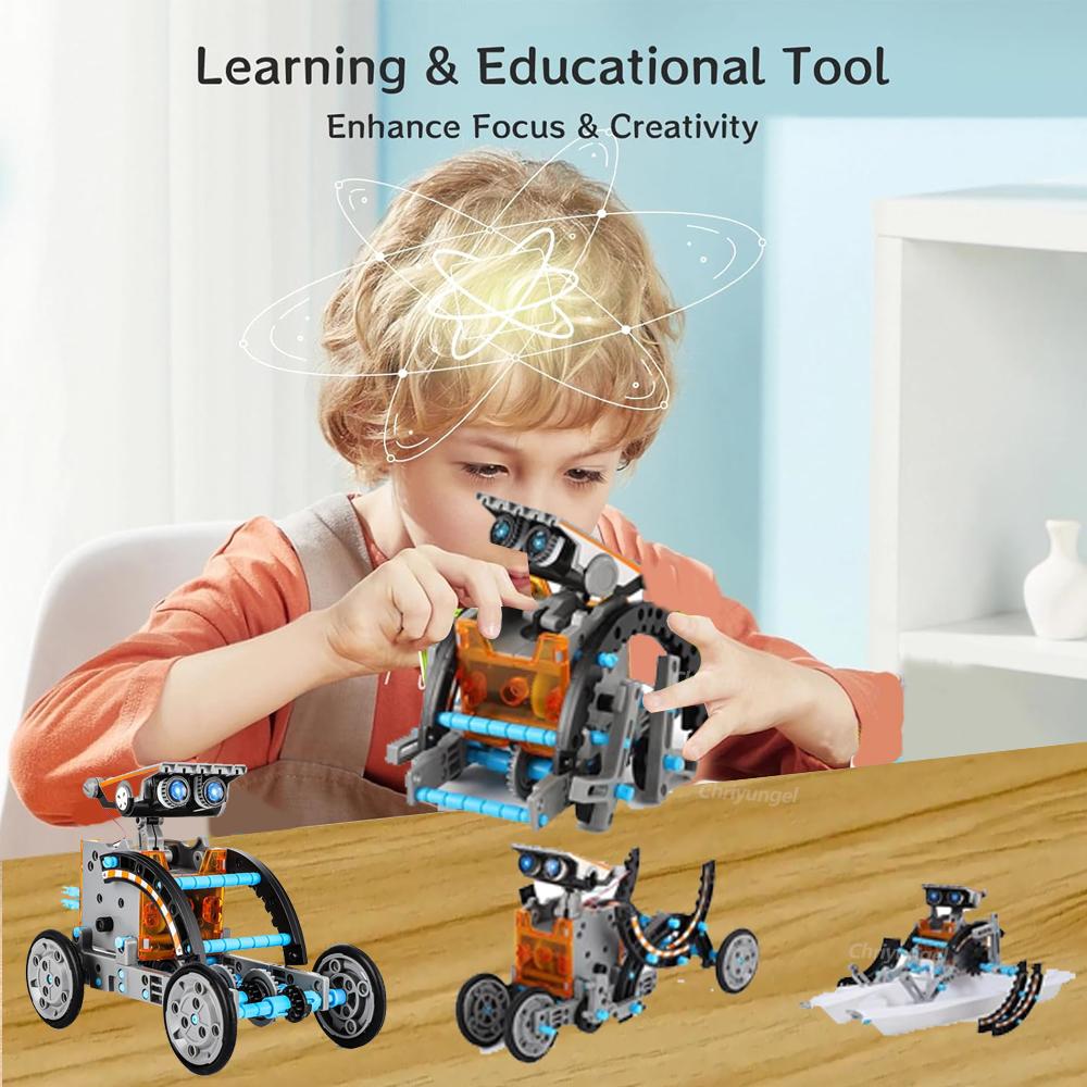 Kit Robot Solare 13-in-1 Assemblaggio Fai-da-te Kit Esperimenti Scientifici Giocattoli Educativi STEM per Bambini Età 8+ Set Robotico Alimentato a Energia Solare