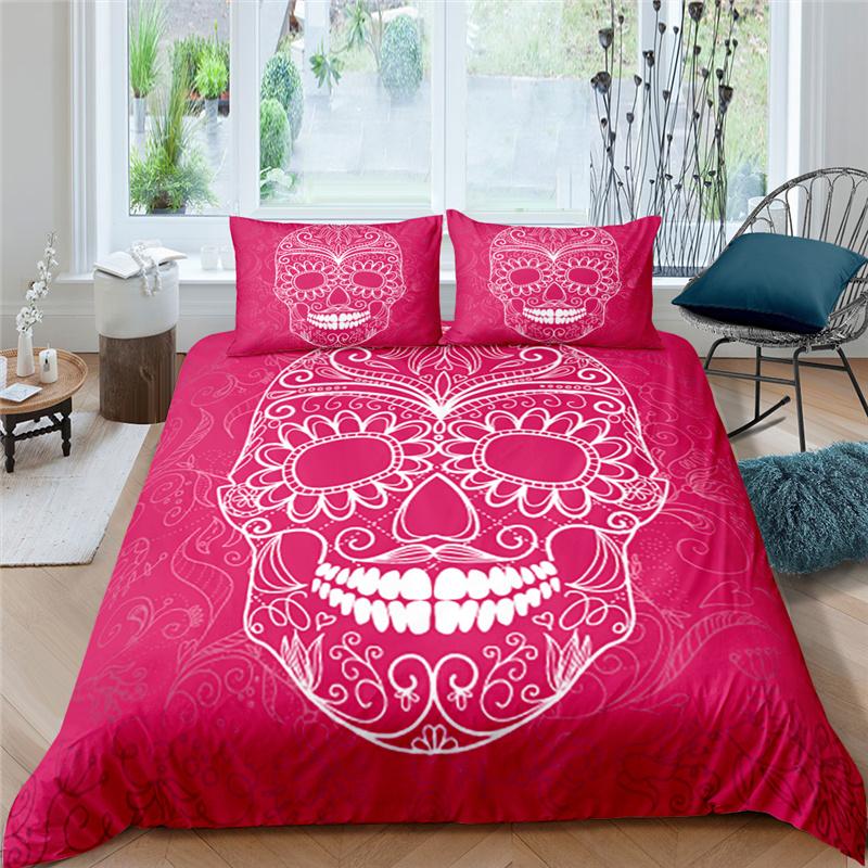 Dödskalle Påslakanset 3D-tryck Lyxigt Dödskalle King Queen Size Täckeöverdrag För Barn Pojkar Flickor Polyester Sängkläder Set Terror-tema