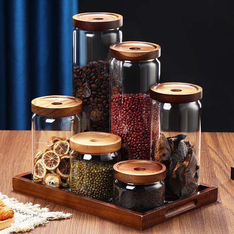 High Borosilicate Glass Storage Jar with Acacia Wood Lid – Heat-Resistant and Sealed Design Acacia Wood Lid