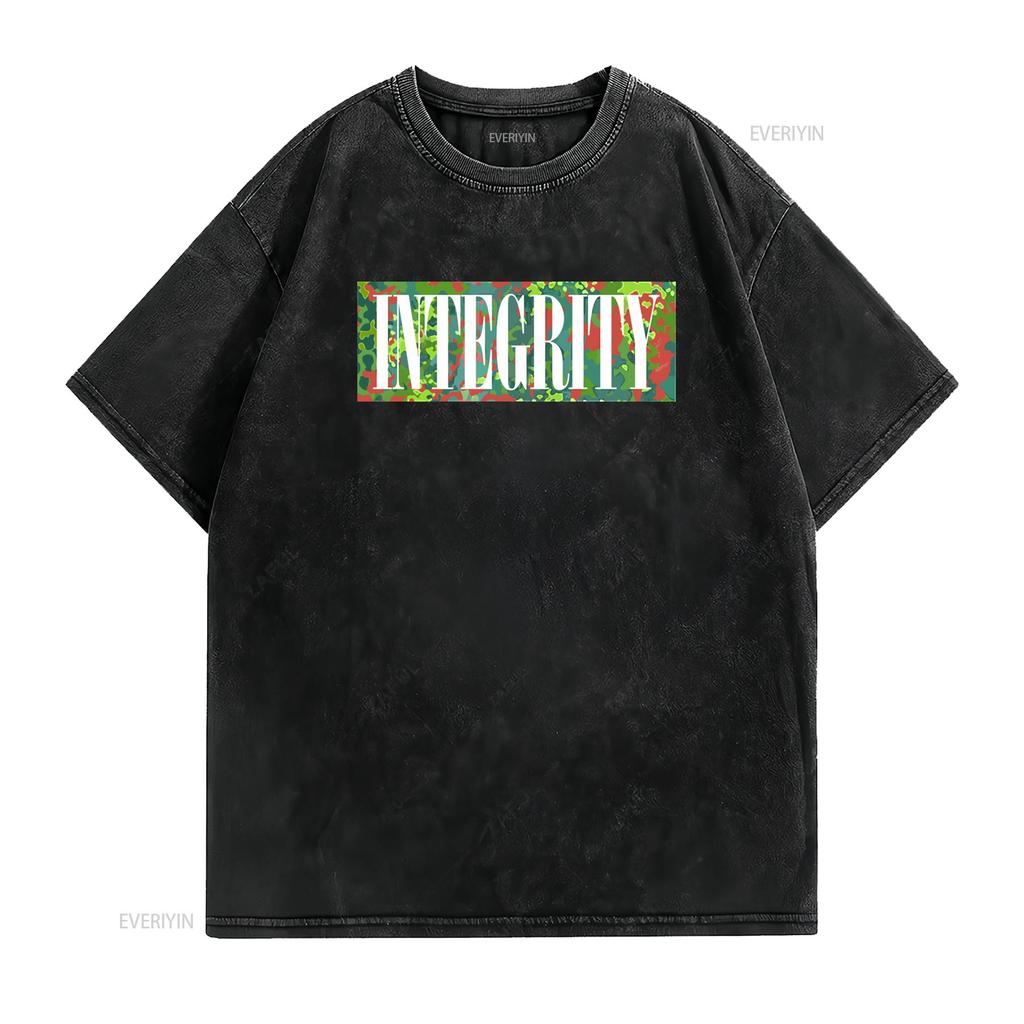 Streetwear Integrity Slogan Camouflage Background Print Casual T Shirt vintage Washed designer clothes graphic Comfortable