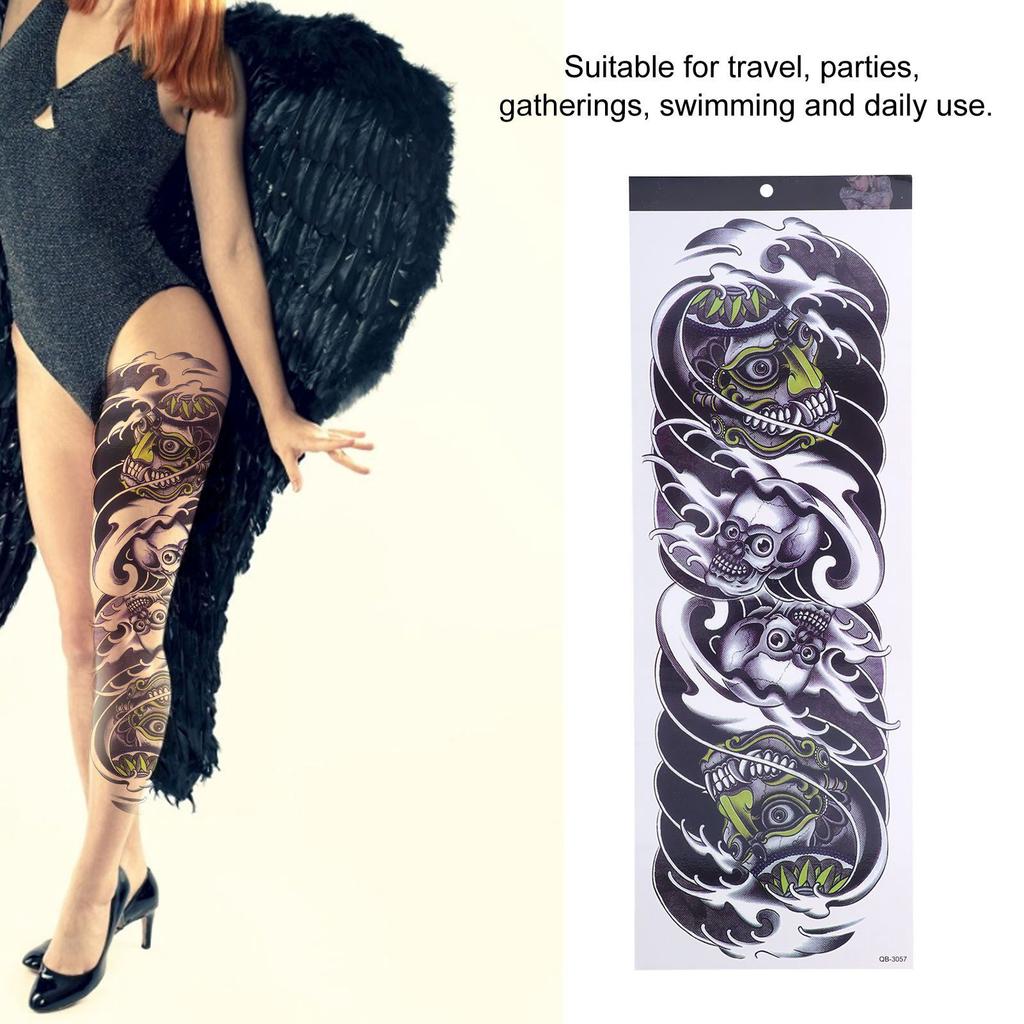 10pcs Fake Tattoo Stickers Temporary Waterproof Skull Pattern Full Arm Tattoos for Halloween