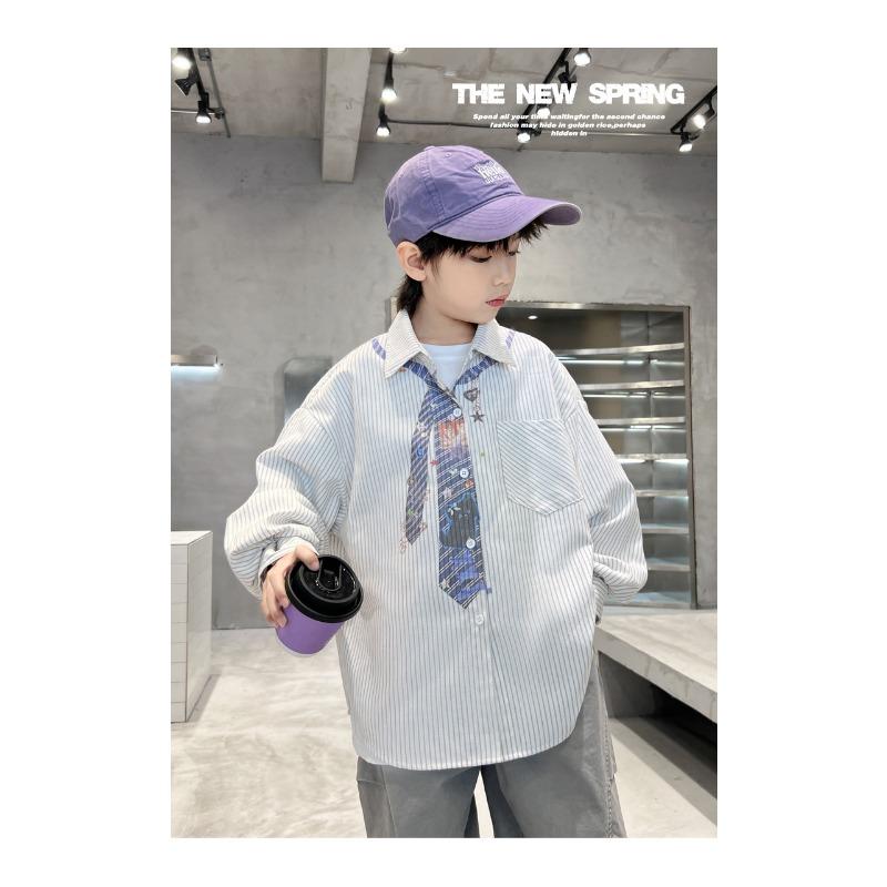 Boys Striped Long Sleeve Shirt Casual Korean Style