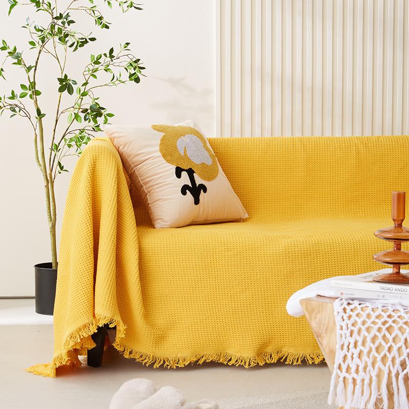 Solid Color Waffle Sofa Towel Sofa Cover Cloth Full Package Sofa Leisure Blanket