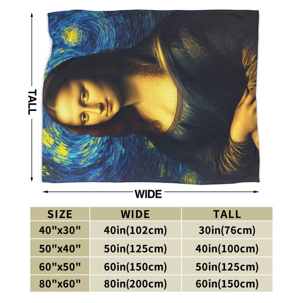 Starry Night Mona Lisa Throw Blanket Cozy Fashion Blanket  For Couch Chair Travel Car Flannel Bedspread Bed Cover