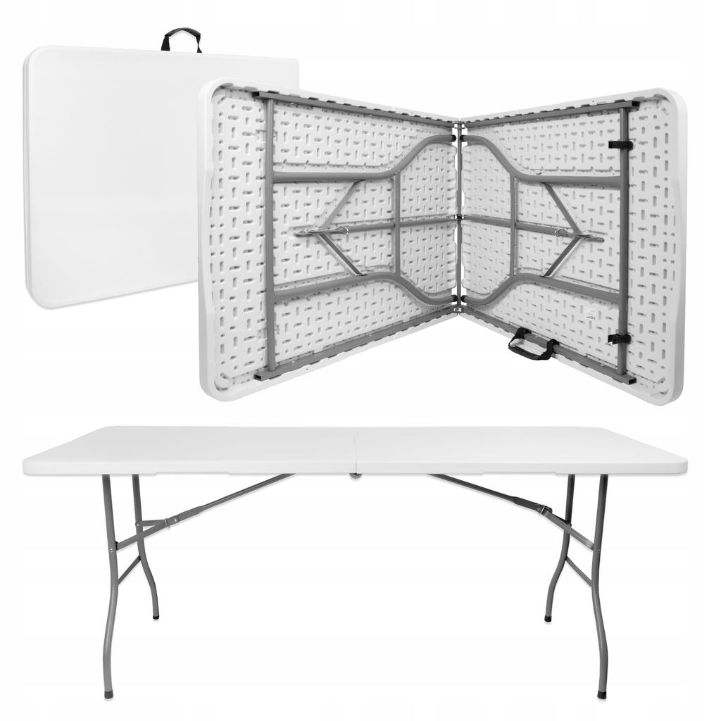 [15] Large foldable garden catering table in a suitcase, white, 180 cm D1153