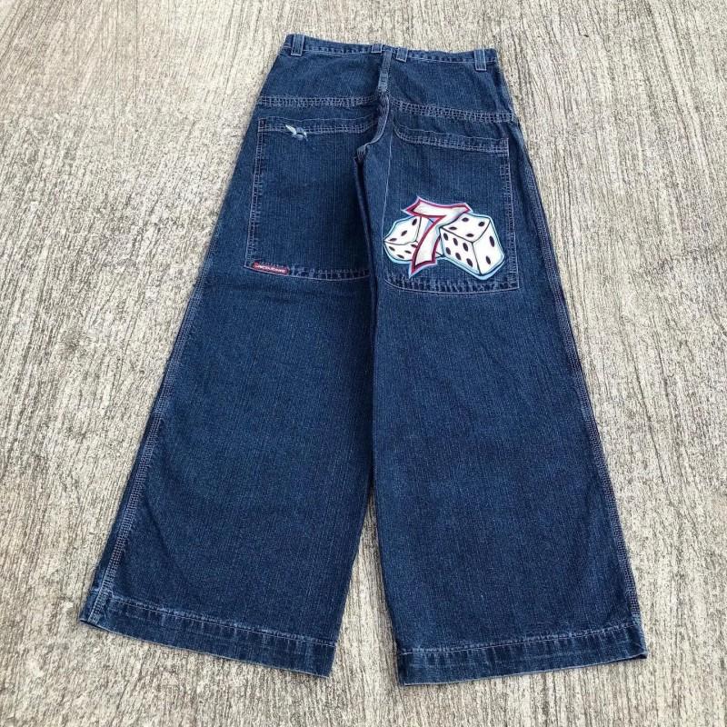 Mens Y2K Hip Hop Wide Leg Straight Fit Denim Jeans - Washed Cotton Loose Streetwear Style