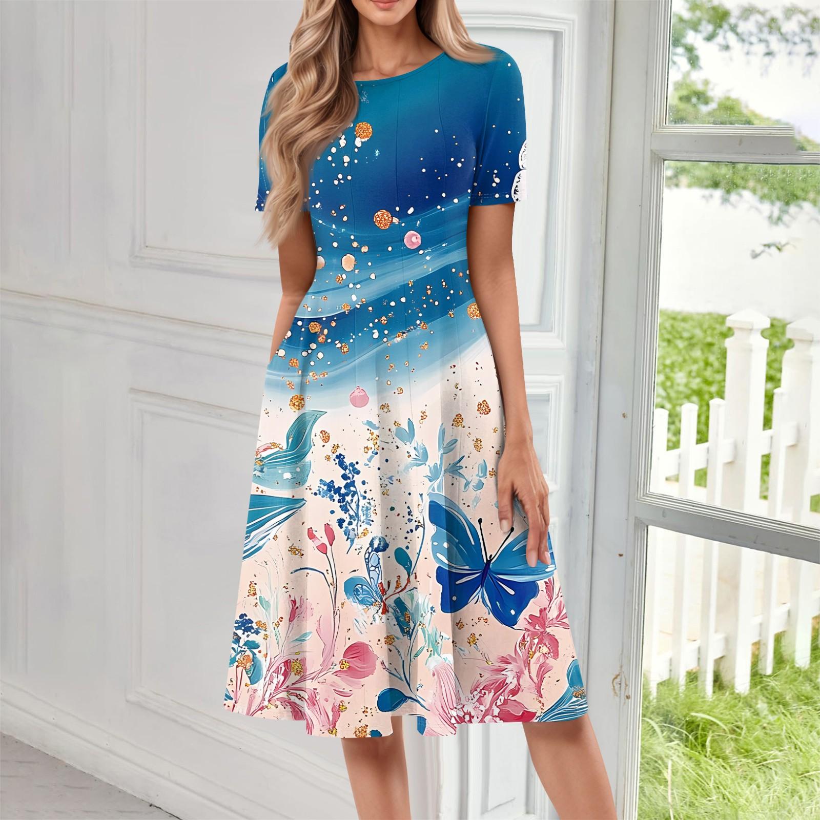 

Женское повседневное модное платье миди с круглым вырезом и коротким рукавом с принтом XXL