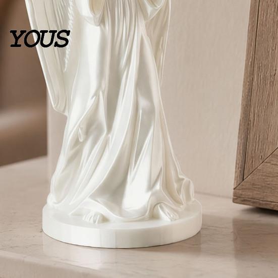 Office Table Decor 3D Printed Angel Figurine Statue, Vintage Desk Ornament with Flowing Robe & Desktop Wing, Matte Finish Art Sculpture for