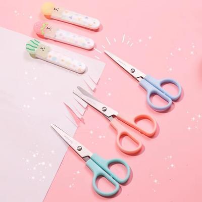 Cute Cartoon Scissors Korean Creative Safety Scissors with Protective Case for Cut Paper Scissors Student Stationery  Scissors