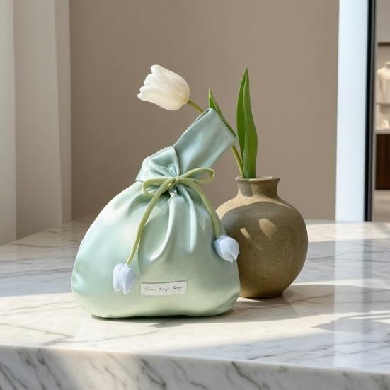 Yousheng Women Handbag, Portable with Tulip Flower Decoration Handbag, Handheld Stylish Design, Large Capacity Bag for Daily Wear