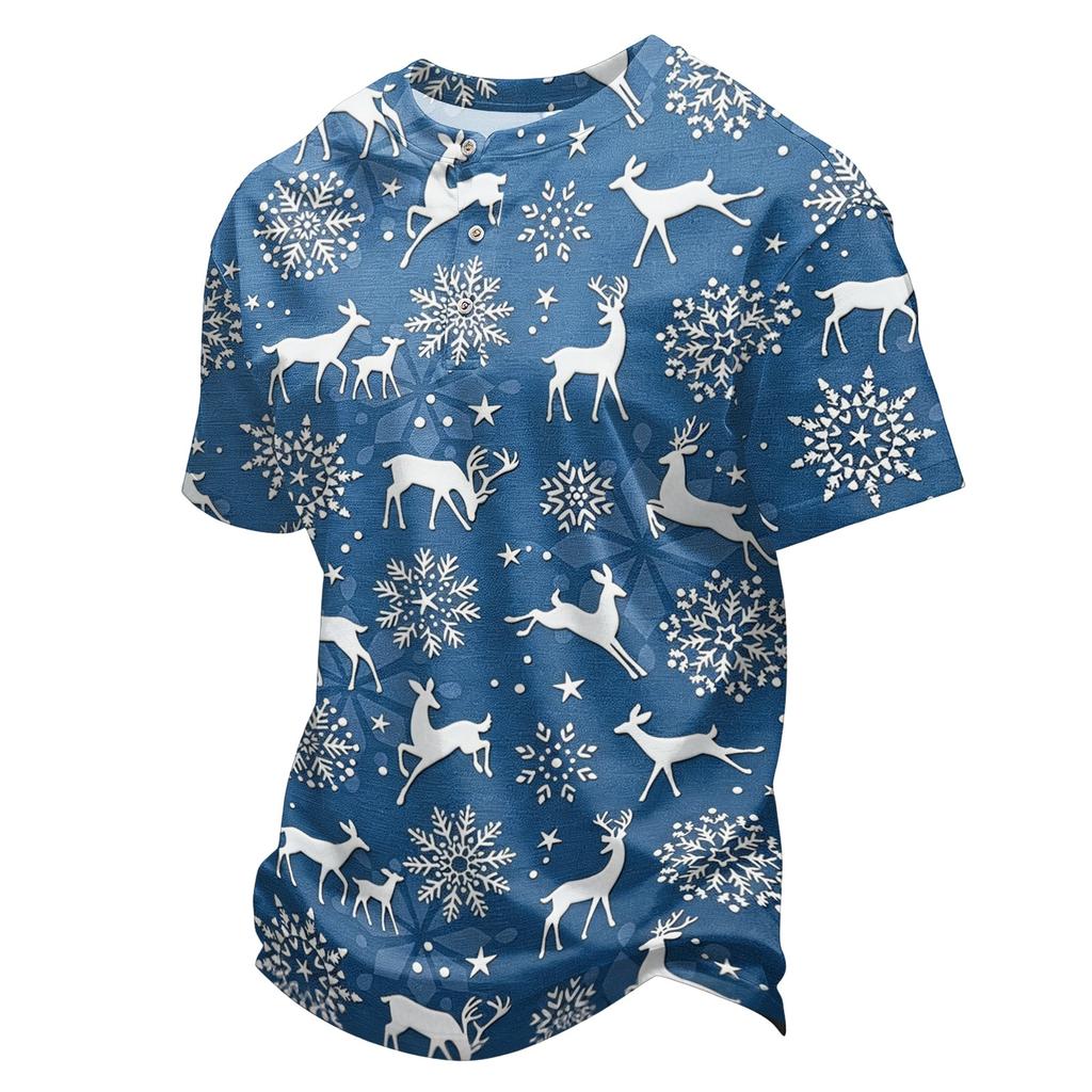 Men's Quick-Dry Round Neck Short Sleeve T-Shirt with Christmas Print for Holiday Party