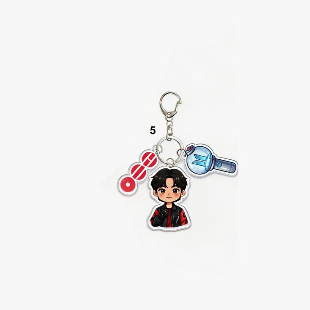BTS Cartoon Character + Vinyl Record + Light Stick Keychain, Celebrity Merchandise Support Charm, Bag Charm