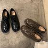Sheepskin Version~ Leather Thick Heel Retro Pleated Small Leather Shoes Women's British Lace-up Platform Oxford Shoes Loafers Single Shoes