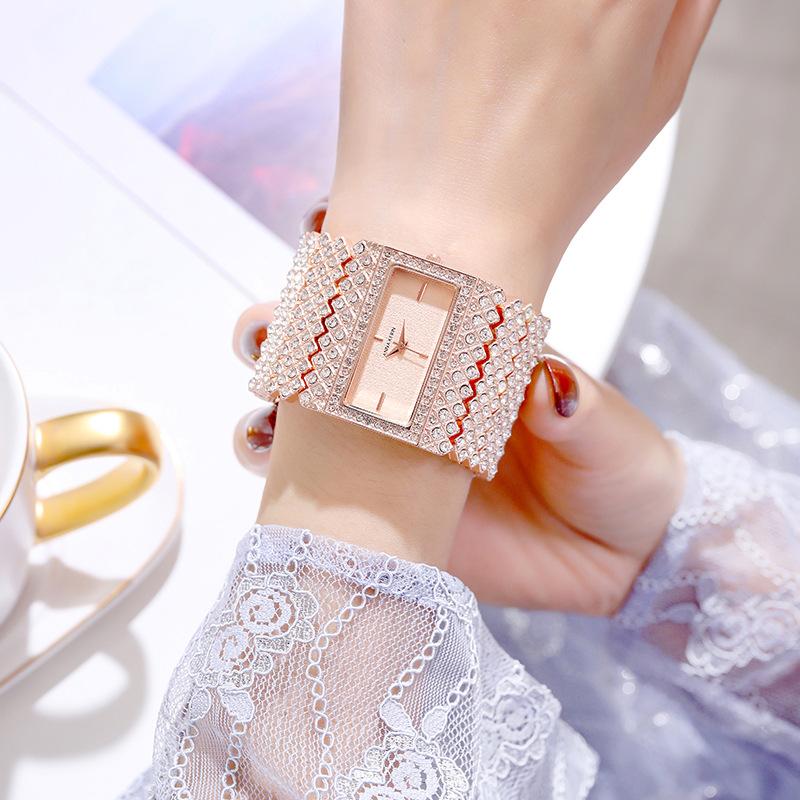 Full Diamond Square Watch Women Quartz Watch Noble Ladies Party Dress Watch Waterproof Watch Small Big Strap Montre Femmes