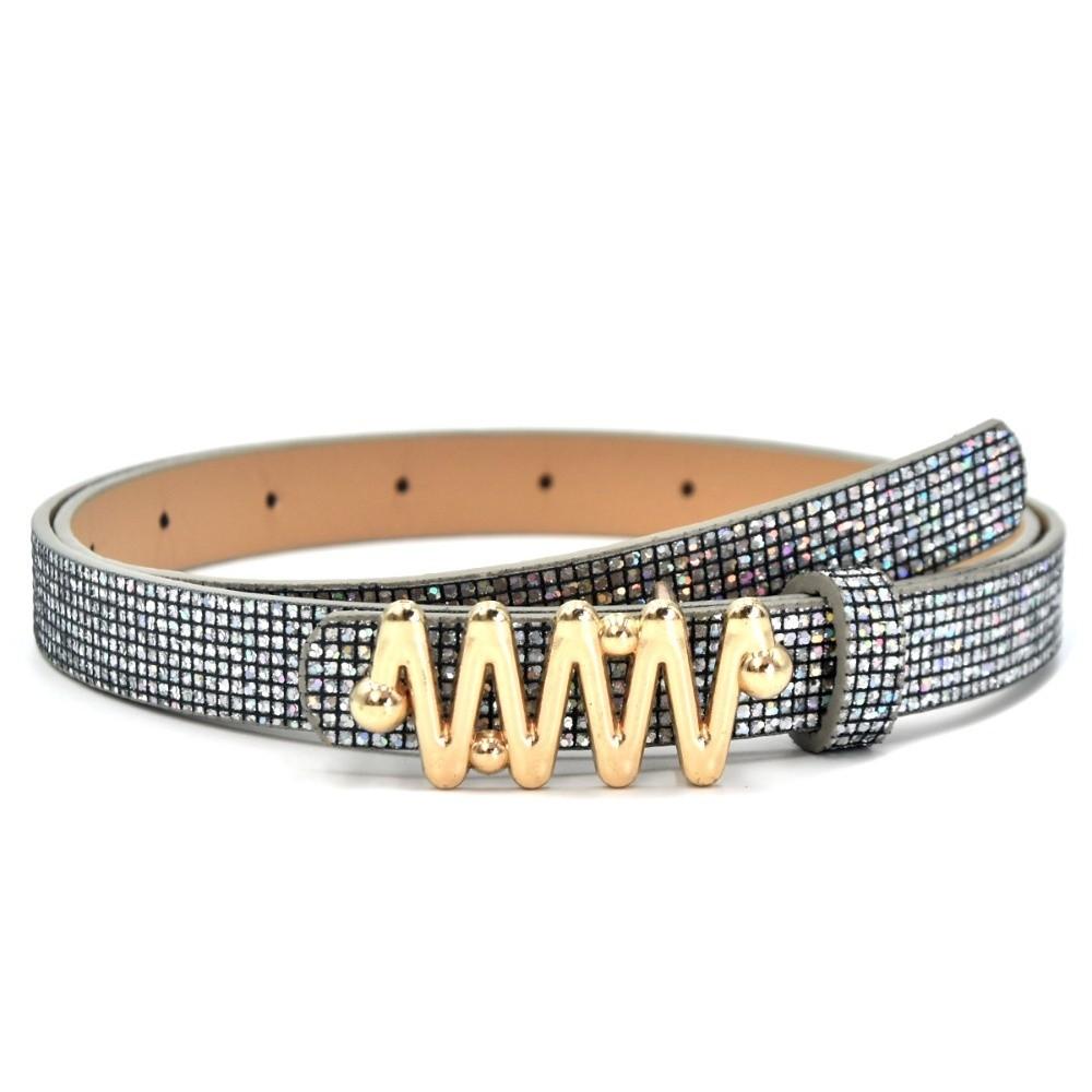 

Bling Bling Sparkling Rhinestone Belt Versatile Glitter W-shaped Buckle Belt Luxury Brand Design Vintage Trendy Waistband