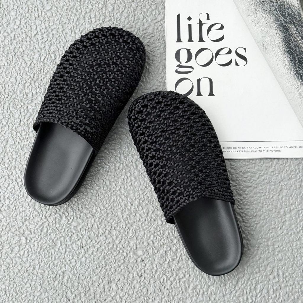 2025 New Leather Hand-woven Retro Bag Head Slippers Wear Thick Bottom Hollow One Pedal Lazy Sandals Woman
