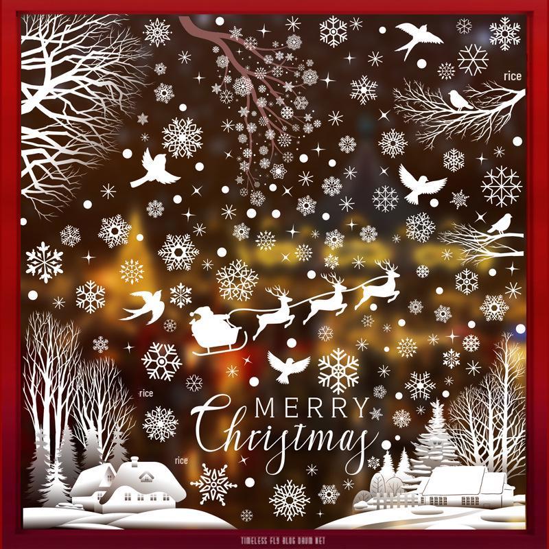 Snowflake Scene Christmas Window Stickers: Holiday Atmosphere Glass Decor
