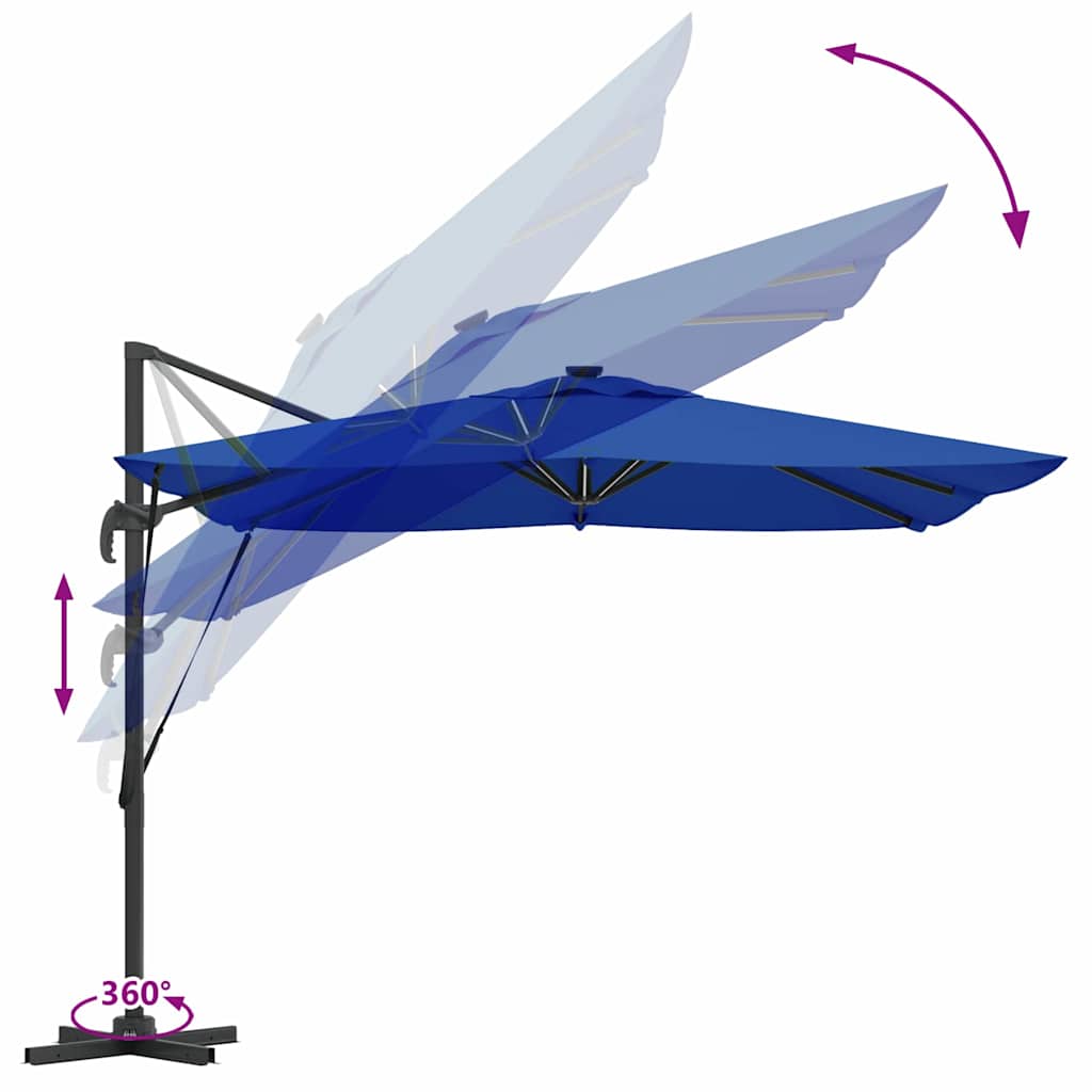 Cantilever Sun Umbrella with LED Light Strips Azure Blue 286 X 284 X 270 Cm