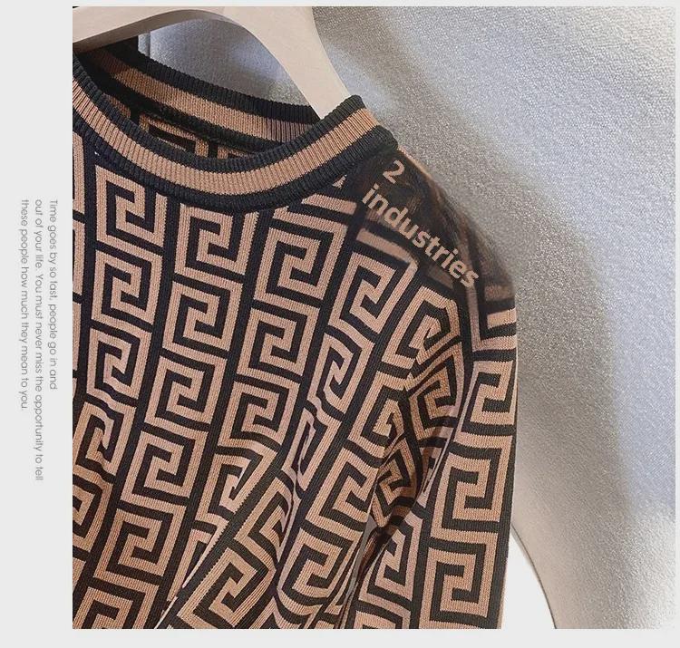 Women's Retro Jacquard Color-Block Long-Sleeve Knitted Pullover Sweater for 2024 Autumn/Winter