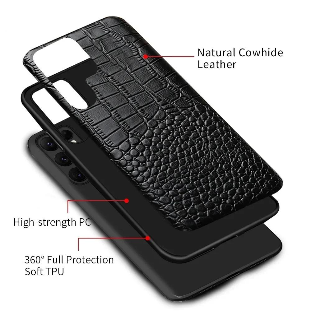Crocodile Pattern Cowhide Leather Case for Samsung Galaxy S24 Ultra S25 S23 Plus S22 S21 S20 FE Note 20 Mobile Phone Hard Cover