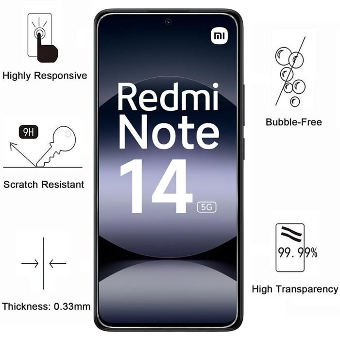 Shockproof Case for Xiaomi Redmi Note 14 5G and 2 Tempered Glass Screen Protectors and 2 Camera Protectors Phonillico®