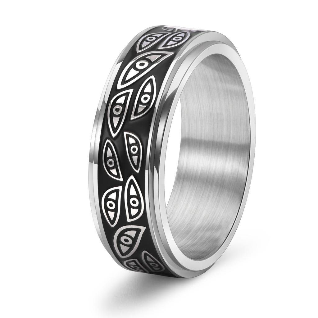 Retro God's Eye Rotating Ring for Men Woman Fashion Stainless Steel Eye of Providence Finger Jewelry Gothic Bohemian Style Men's Accessory
